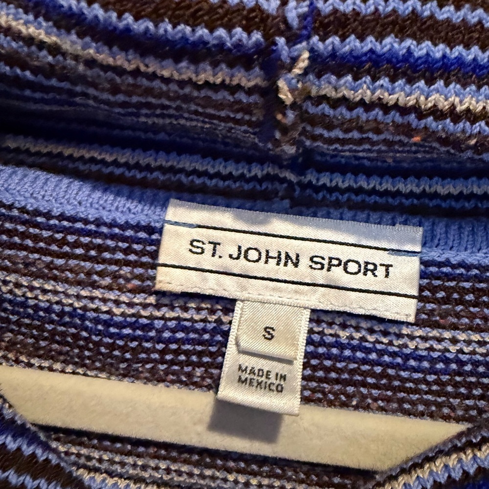 St John Sport Striped Cowl Neck Sweater - Blue and Brown - Picture 4 of 9